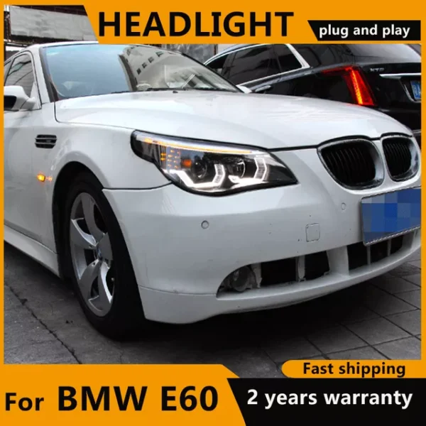 2pcs LED head lamp For BMW E60 520i 523i 525i 530i headlights 2003-2010 Angel Eye LED HeadLamp Fog Light Day Running Light - Image 2