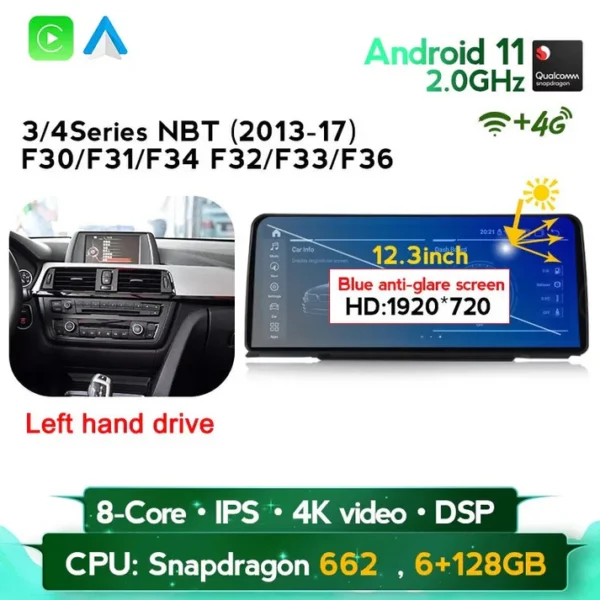 Android 12 12.3'' BMW 3/4 Series NBT 2013-17 F30 Carplay Support 4G LTE - Image 5