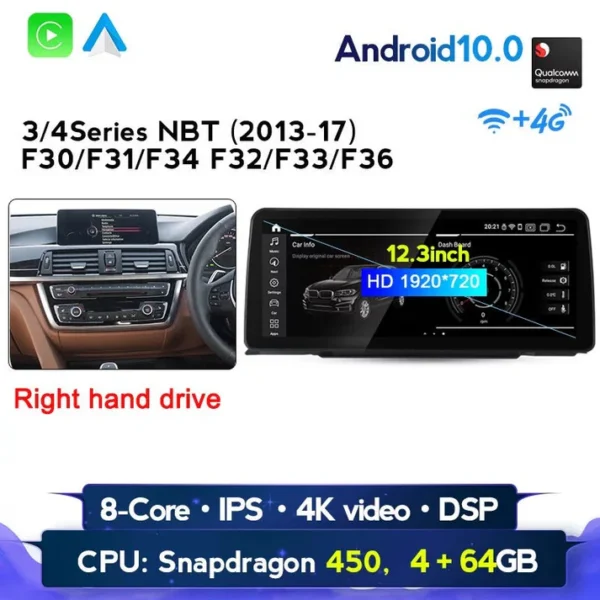 Android 12 12.3'' BMW 3/4 Series NBT 2013-17 F30 Carplay Support 4G LTE - Image 6
